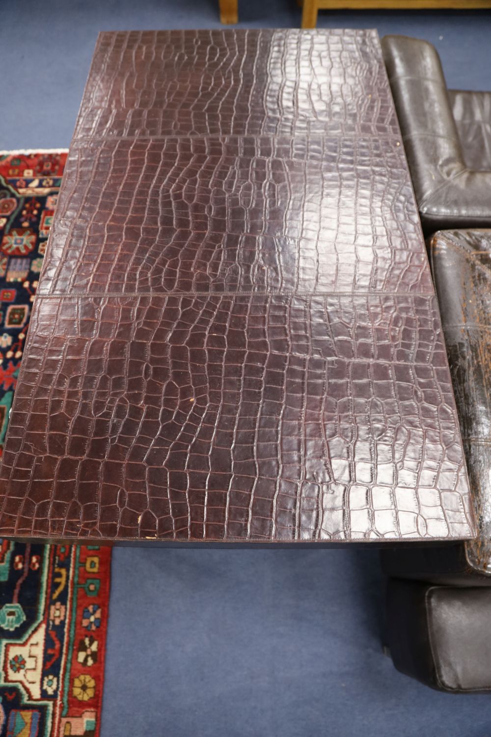 An Andrew Martin faux crocodile skin and chrome desk, width 120cm depth 70cm height 75cm